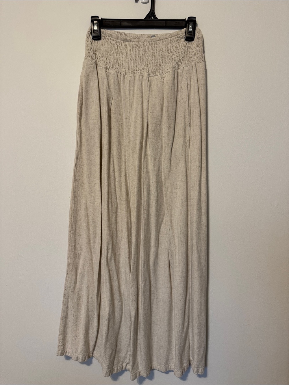 Women's Cream Smocked Waist Wide Leg Linen Blend Pants